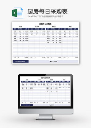厨房每日采购表Excel模板