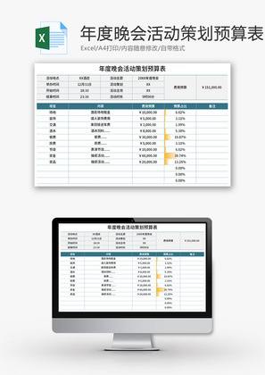 年度晚会活动策划预算表Excel模板