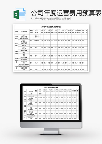 公司费用预算表Excel模板公司年度运营费用预算表Excel模板
