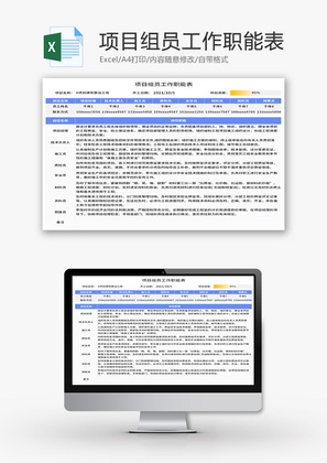 项目组员工作职能表Excel模板