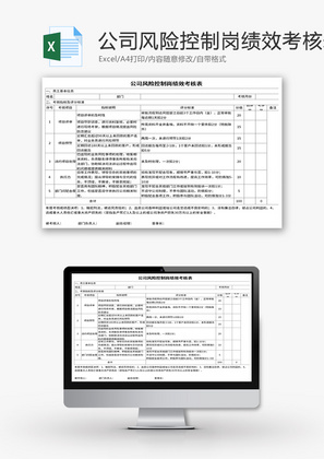 公司风险控制岗绩效考核表Excel模板