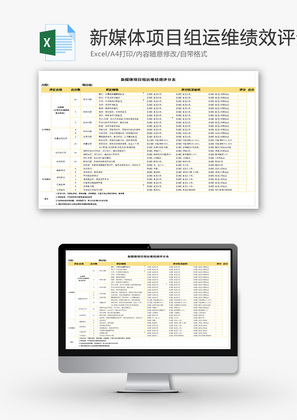 新媒体项目组运维绩效评分表Excel模板