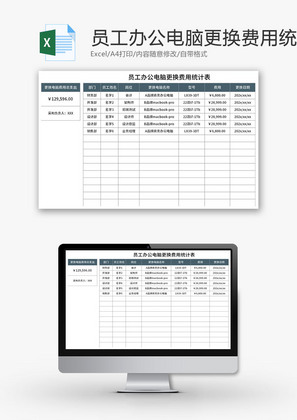 员工办公电脑更换费用统计表Excel模板