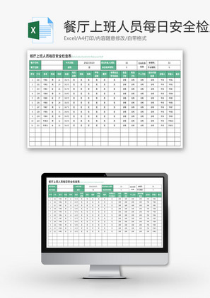 餐厅上班人员每日安全检查表Excel模板