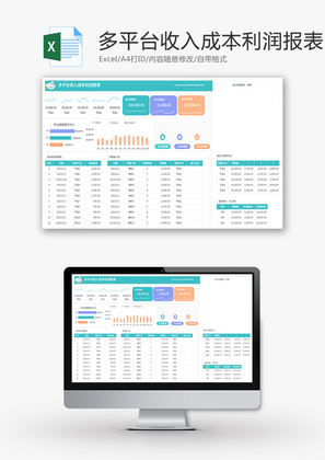 多平台收入成本利润报表Excel模板
