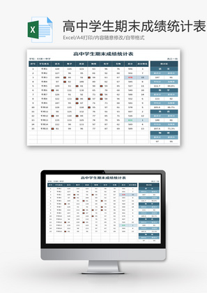 高中学生期末成绩统计表Excel模板