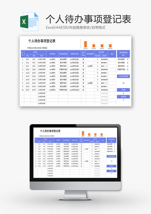 个人待办事项登记表Excel模板