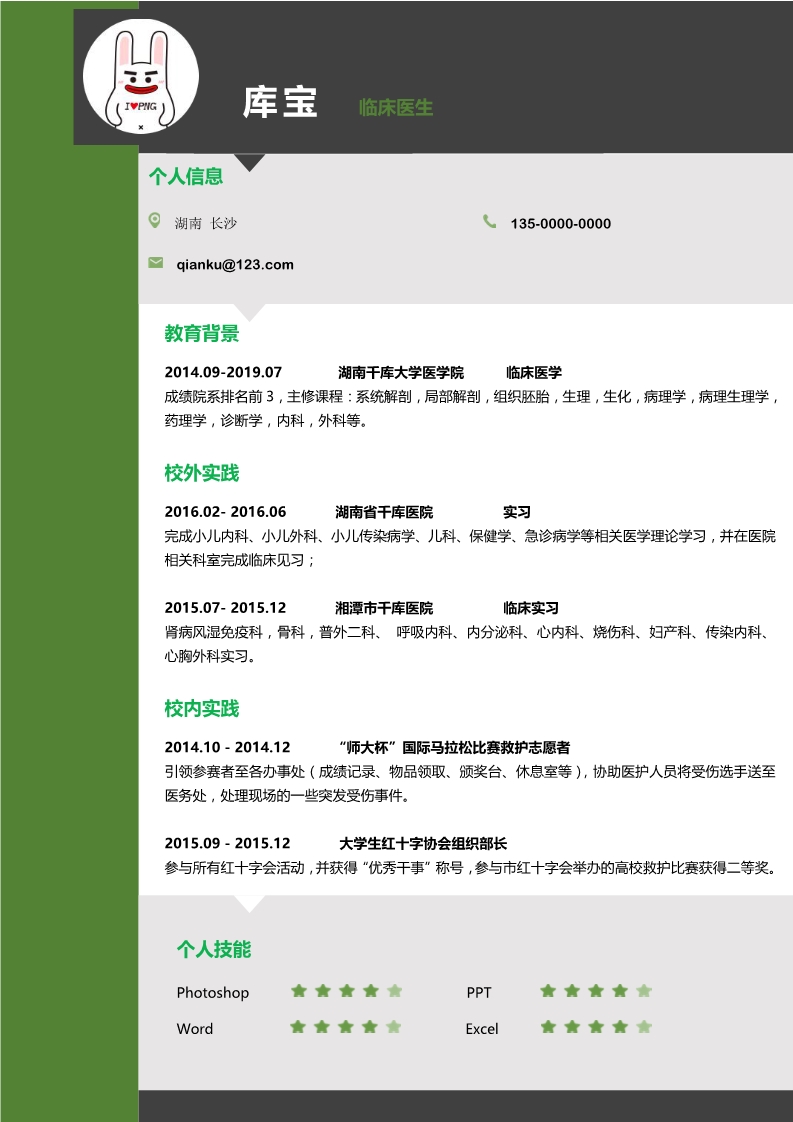 简约经典word求职模板医院医生求职简历图片