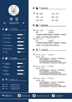 经典蓝色设计师求职简历模板设计