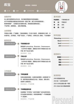 简约纯色企业白领市场专员word简历模板