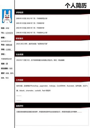 红黑风格简单简约简历模板Word