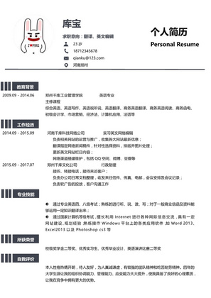 创意简约简历英语翻译简历模板