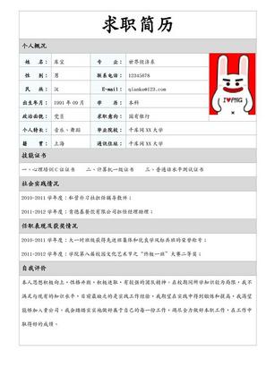 简约表格经济学大学生求职简历