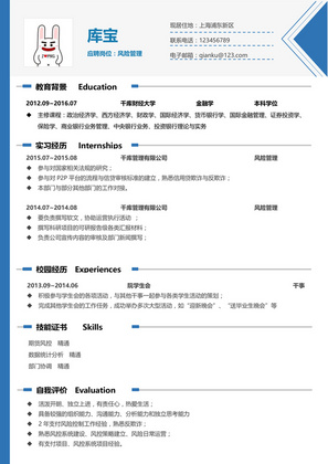 蓝色简约时尚大气投资管理风险管理简历