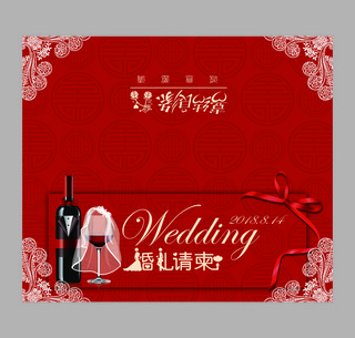 婚宴请柬邀请函海报模板_千库原创2018西式红色婚礼邀请函请柬