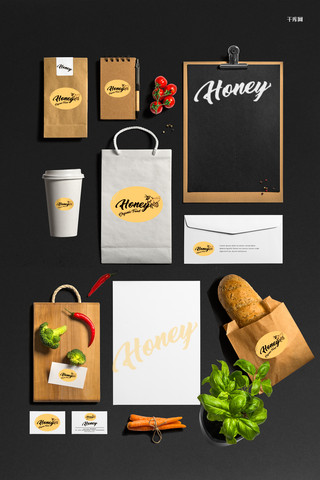 餐饮vi样机海报模板_VI样机欧美风餐饮行业企业形象食品包装袋样机