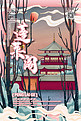 中国传统旅游线路之蓬莱阁国潮插画海报