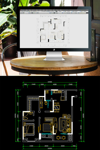 CAD两室两厅双卫户型图