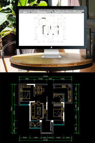 CAD两室两厅一卫户型图