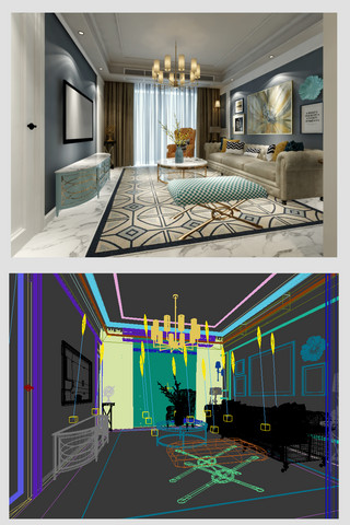 美式风格海报模板_简美式风格客厅效果图设计