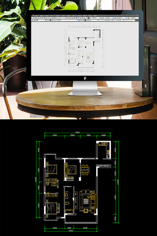 一室一厅海报模板_CAD三室两厅一厨两卫平面布局图