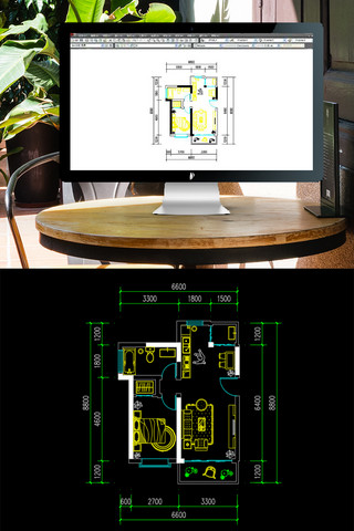 一室一厅海报模板_CAD一室一厅一厨一卫小户型平面图