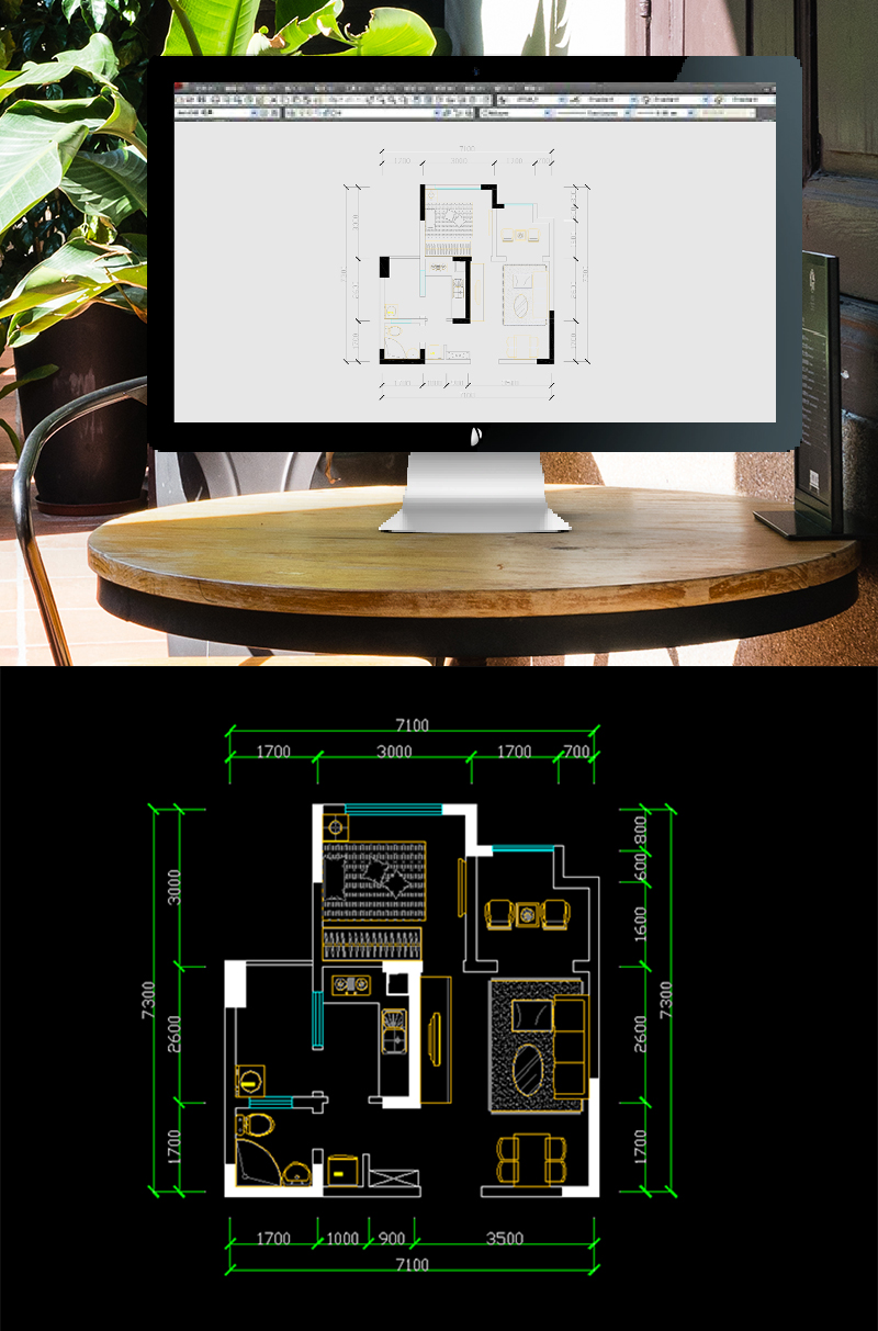 CAD一室一厅一卫布局图图片