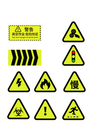 黄色简洁当心警示注意安全警示牌