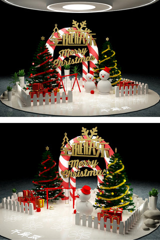 商业商场海报模板_圣诞节美陈场景DP点门头堆头商场展示设计陈列模型
