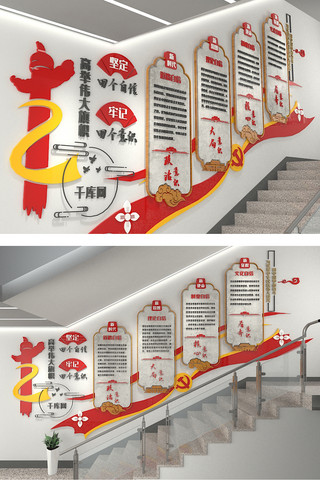 楼梯空间海报模板_党建文化墙不忘初心新时代文明实践楼梯