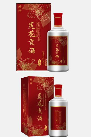 养生酒荷花酒红色中国风包装