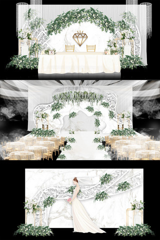 婚礼清新海报模板_绿色花卉浪漫婚礼白色小清新装修效果图