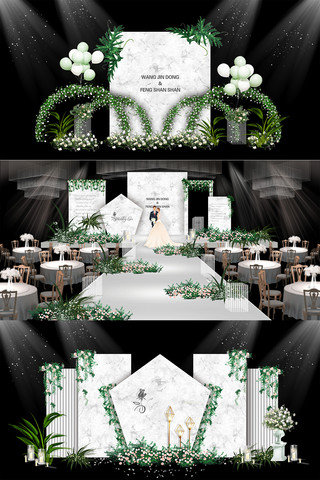 唯美小清新背景海报模板_大理石纹墙婚礼白色小清新装修效果图