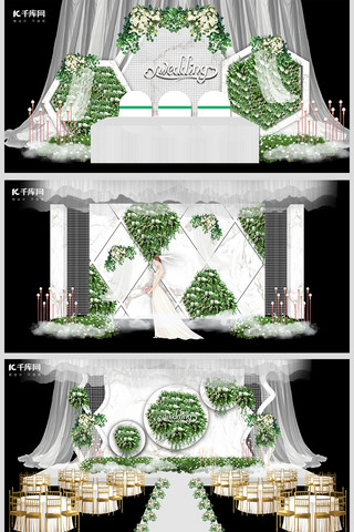 装修海报模板_理石纹背景墙婚庆婚礼白色唯美浪漫装修效果图