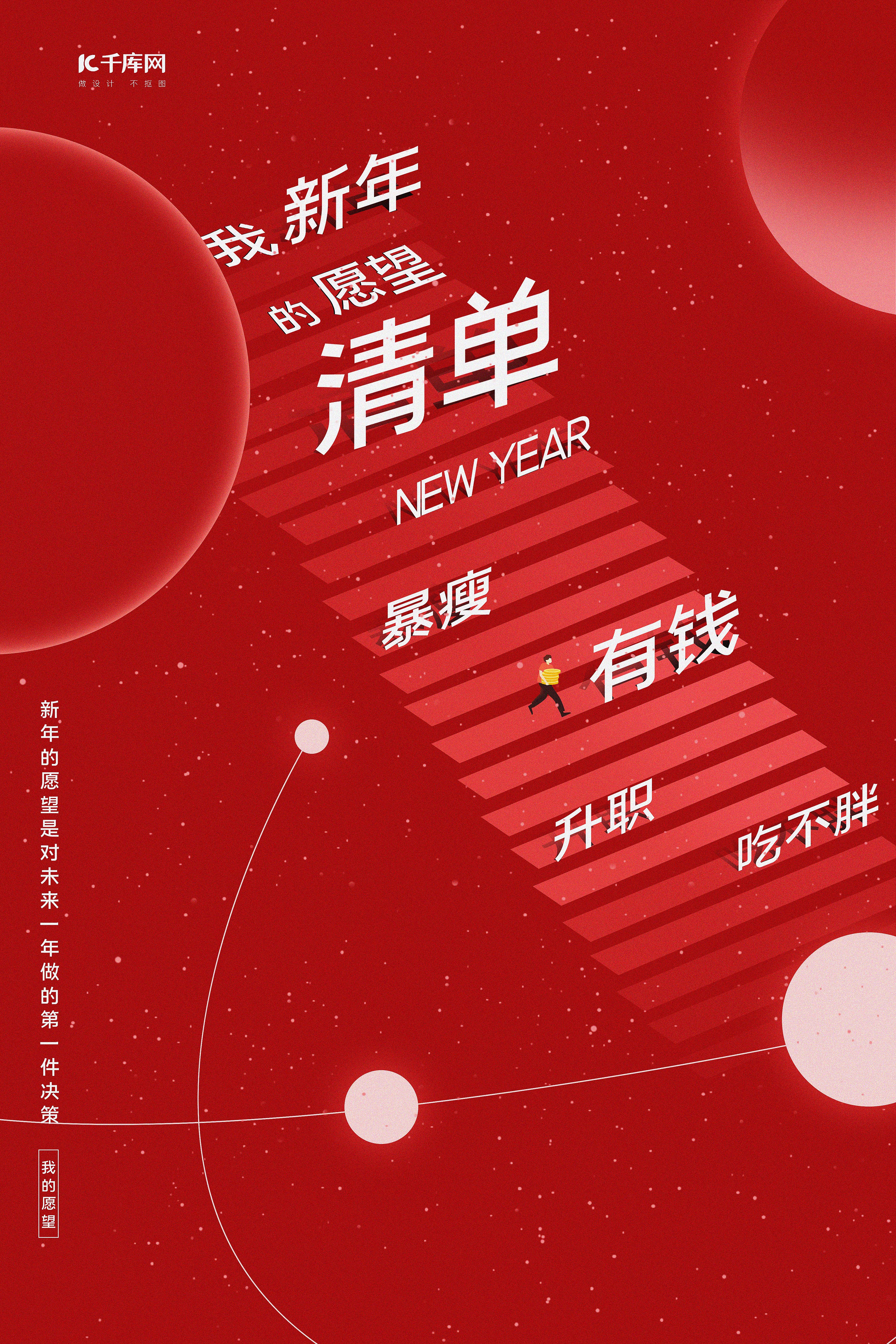 新年愿望文字红色创意简约海报图片