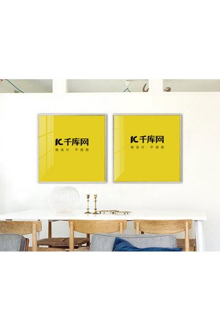 餐厅装饰背景画框展示白色墙创意样机