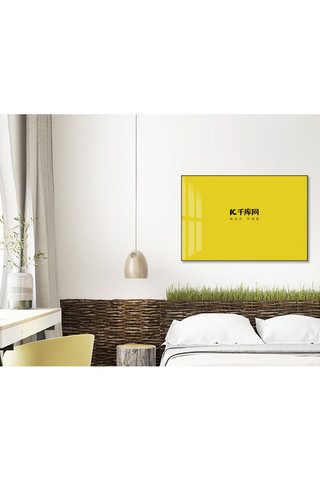 卧室展示海报模板_卧室画框素材模板装饰设计效果灰色墙简洁样机