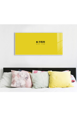 卧室展示海报模板_卧室画框设计模板装饰效果灰色墙简洁样机