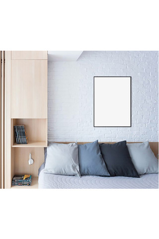 卧室墙上画框模板装饰灰色墙简洁样机