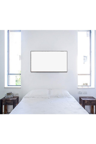 卧室展示海报模板_卧室内装饰画框设计模板白色背景墙简约样机