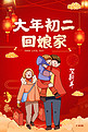 大年初二回娘家红色中国风海报