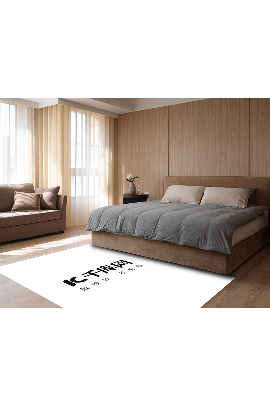 卧室内装饰模板地毯展示白色创意样机图片