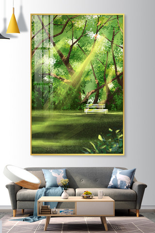 室内墙上大树装饰画绿色创意风格装修效果图