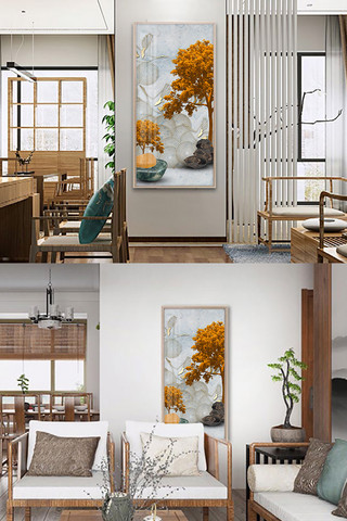 新中式客厅背景海报模板_新中式大理石 仿真灰色简约装饰画