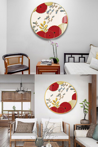 圆形古典中国风海报模板_新中式鱼红色复古装饰画