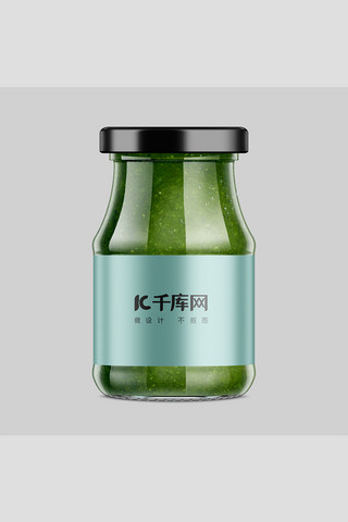 玻璃贴海报模板_饮料瓶模板展示玻璃罐绿色简约样机