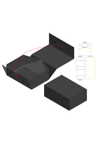 包装礼盒盒样机海报模板_连体盖鞋盒模板展示黑色简约样机