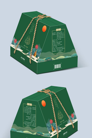 粽子礼盒设计海报模板_粽子礼盒粽子荷花绿色国潮包装