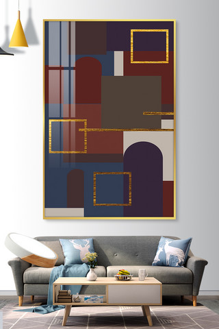 室内几何海报模板_几何抽象画单联咖啡色系抽象装饰画