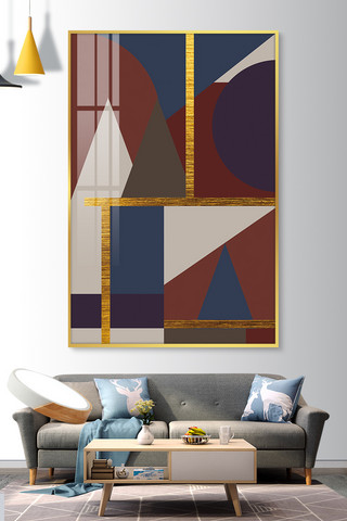 室内几何海报模板_几何抽象画单联咖啡色系抽象装饰画